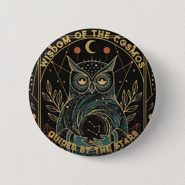 Badge Rond 5 Cm Cosmic Oracle Owl • Mystical Celestial  (Devant)