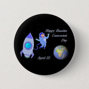Badge Rond 5 Cm Cosmonaute jour 12 avril russe heureux
