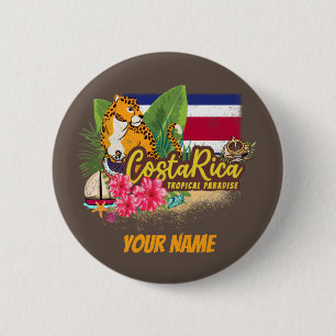 Badge Rond 5 Cm Costa Rica rétro grand chat drapeau vintage Souven