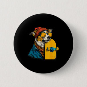 Badge Rond 5 Cm Costume de chien planche à roulettes jaune pour sk