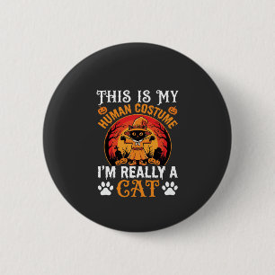 Badge Rond 5 Cm Costume Humain Chat Halloween Graphique Vintage