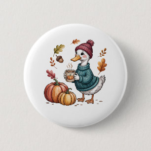 Badge Rond 5 Cm Cosy Citrouille Café Goose Fall Art