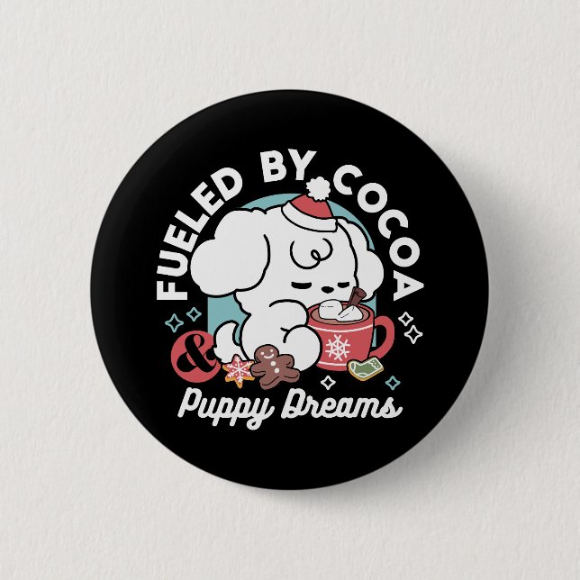 Badge Rond 5 Cm Cosy Puppy Dreams - Chocolat chaud et Noël (Devant)