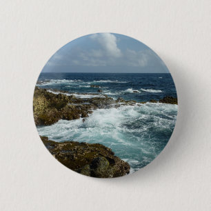 Badge Rond 5 Cm Côte rocheuse d'Aruba et océan bleu