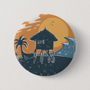 Badge Rond 5 Cm Coucher de soleil sur la plage
