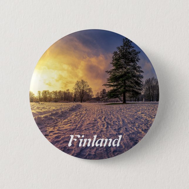 Badge Rond 5 Cm Coucher de soleil sur le parc d'hiver enneigé (Devant)