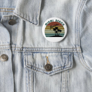 Badge Rond 5 Cm Coucher de soleil vintage Miami Beach Floride
