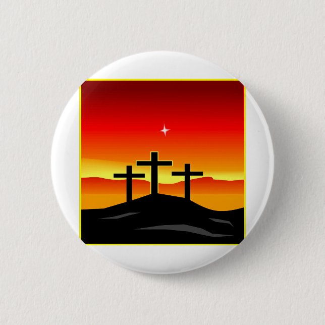 Badge Rond 5 Cm Coucher du soleil de 3 croix (Devant)