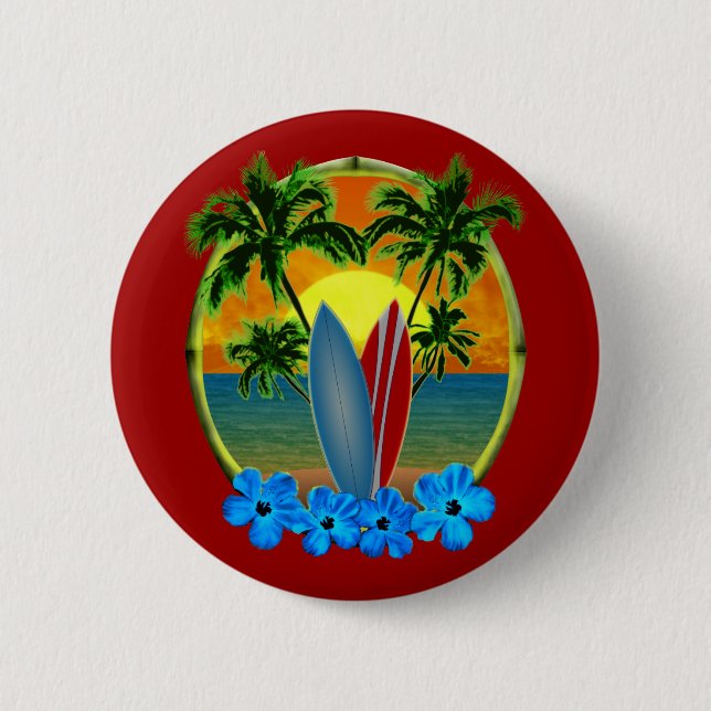 Badge Rond 5 Cm Coucher du soleil et planches de surf (Devant)