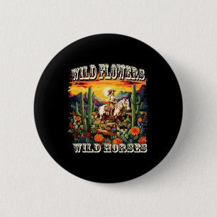 Badge Rond 5 Cm Coucher du soleil fille équitation Cheval Fleurs s