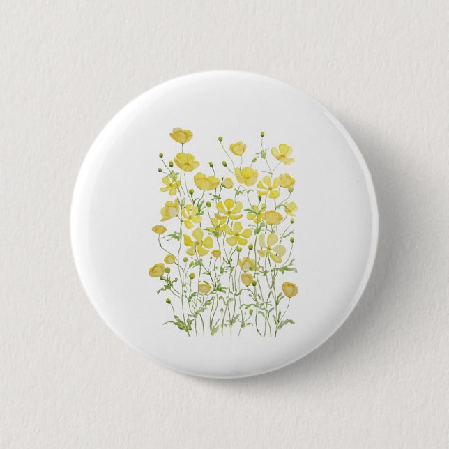 Badge Rond 5 Cm couleur d'aquarelle du champ de fleurs de beurres  (Devant)