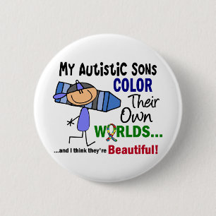 Badge Rond 5 Cm COULEUR d'autisme LEURS PROPRES fils des MONDES
