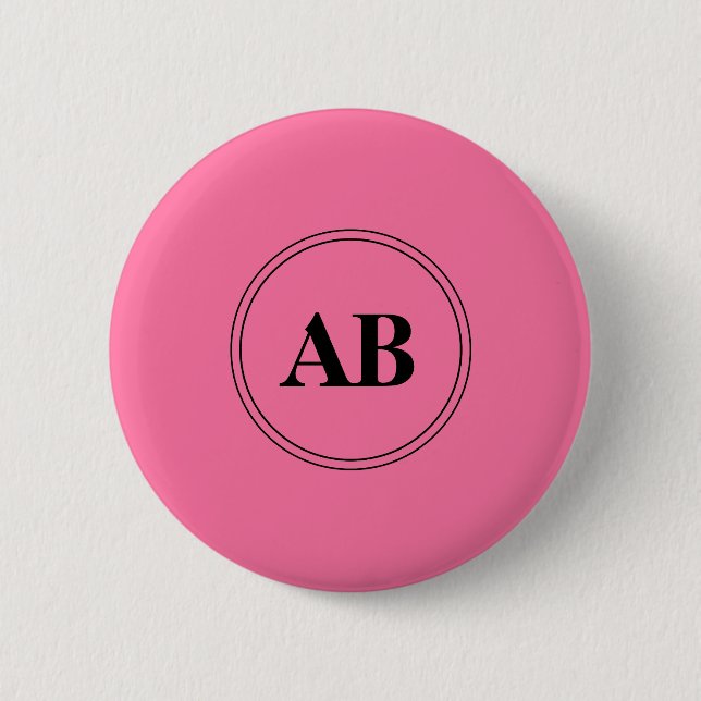 Badge Rond 5 Cm Couleur solide rose française avec monogramme (Devant)