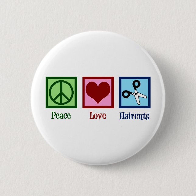 Badge Rond 5 Cm Coupes de cheveux Peace Love (Devant)