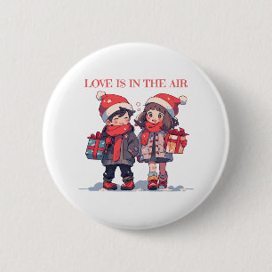 Badge Rond 5 Cm Couple de Noël - L'amour est dans l'air