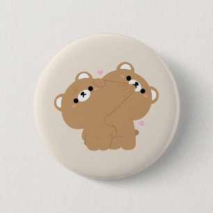 Badge Rond 5 Cm Couple d'ours Brown mignon