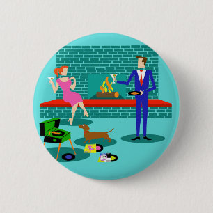 Badge Rond 5 Cm Couple rétro avec bouton chien