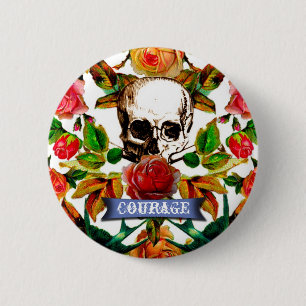 Badge Rond 5 Cm Courage du crâne floral