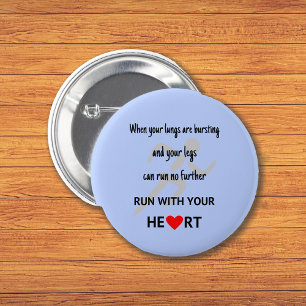 Badge Rond 5 Cm Courez avec votre coeur sport motivation bleu