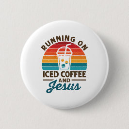 Badge Rond 5 Cm Courir sur le café glacé et Jesus Retro