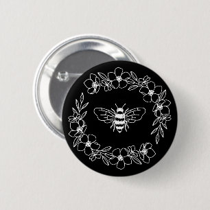 Badge Rond 5 Cm Couronne d'abeilles en fleurs en blanc