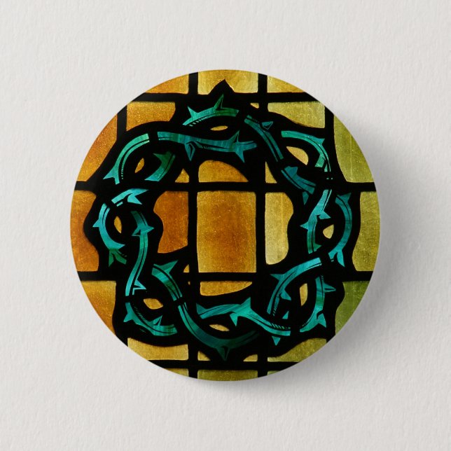 Badge Rond 5 Cm Couronne d'art de fenêtre en verre teinté d'épines (Devant)