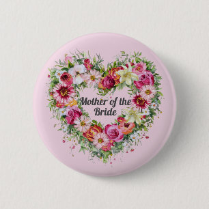 Badge Rond 5 Cm Couronne de coeur florale personnalisée