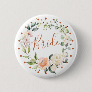 Badge Rond 5 Cm Couronne florale & feuilles verts, pois pois poiss