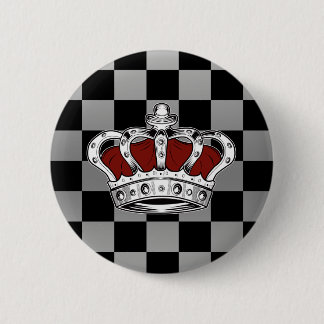Badge Rond 5 Cm Couronne Royale Rouge Argent Noir à Damier