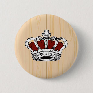 Badge Rond 5 Cm Couronne Royale Rouge Bois Clair Rustique