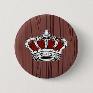 Badge Rond 5 Cm Couronne Royale Rouge Bois Sombre Rustique