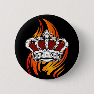 Badge Rond 5 Cm Couronne Royale Rouge Design Flamme Ardente