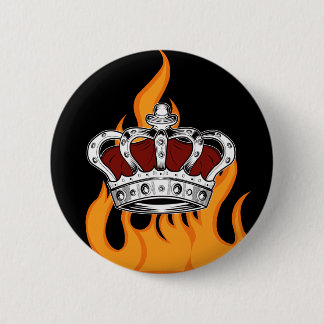 Badge Rond 5 Cm Couronne Royale Rouge Flammes Ardentes