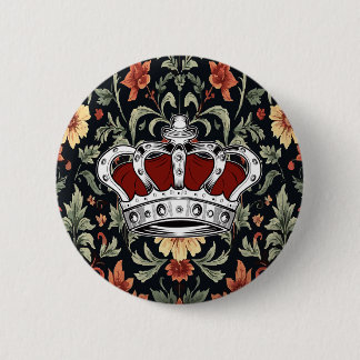 Badge Rond 5 Cm Couronne Royale Rouge Florale Fond Noir