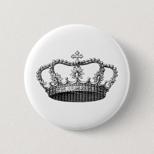 Badge Rond 5 Cm Couronne vintage noire et blanche