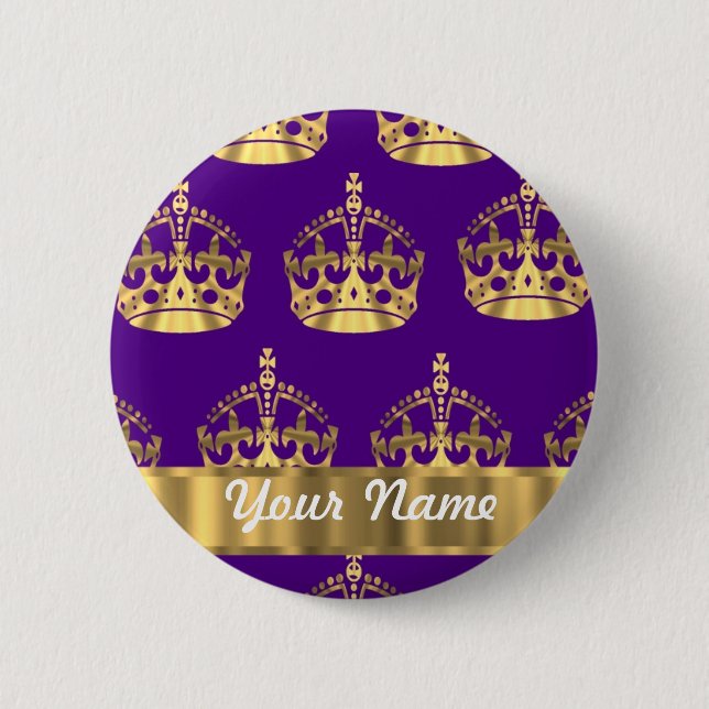 Badge Rond 5 Cm Couronnes d'or sur le pourpre (Devant)