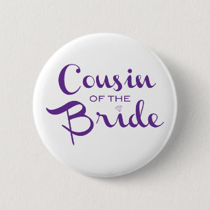 Badge Rond 5 Cm Cousin de mariée violet sur blanc