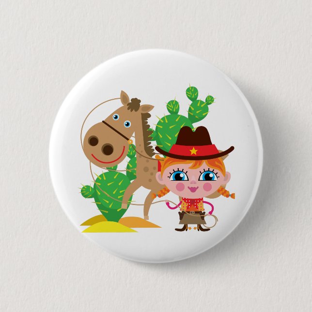 Badge Rond 5 Cm Cow-girl et cheval (Devant)