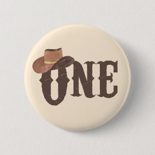 Badge Rond 5 Cm Cowboy Casquette Thème ONE 1er anniversaire