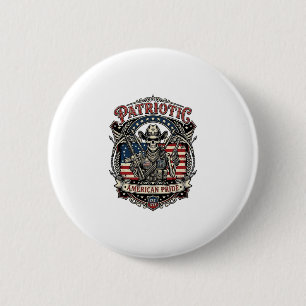Badge Rond 5 Cm Cowboy squelette patriotique Squelette patriote so