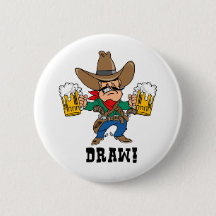 Badge Rond 5 Cm Cowboy tenant des tasses de bière
