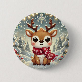 Badge Rond 5 Cm Cozy Christmas Reindeer in a Winter Wonderland