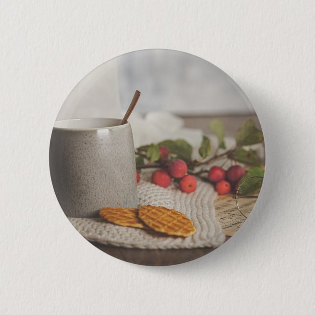 Badge Rond 5 Cm Cozy Coffee and Biscuits Morning Aesthetic Button (Devant)
