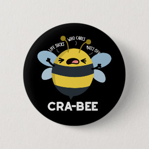 Badge Rond 5 Cm Cra-bee Funny Crabby Bee Pun Dark BG