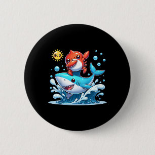 Badge Rond 5 Cm Crabe d'abdication surfant sur un requin chevaucha