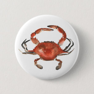 Badge Rond 5 Cm Crabe d'aquarelle - rouge