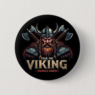Badge Rond 5 Cm Crains Le Guerrier Nordique Viking Valhalla Attend