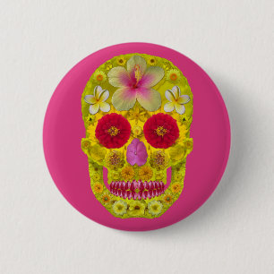 Badge Rond 5 Cm Crâne à fleurs 8