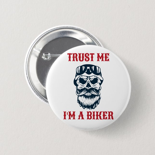 Badge Rond 5 Cm Crâne à la barbe | Motorcycle | Faites-moi confian (Devant & derrière)