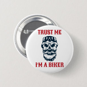 Badge Rond 5 Cm Crâne à la barbe   Motorcycle   Faites-moi confian